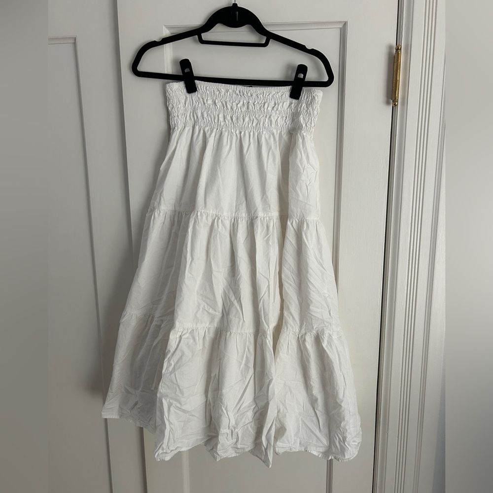 AQUA white tiered midi skirt